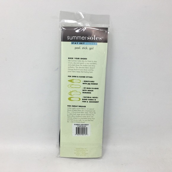 Summer Soles 3 Pair Ultra Absorbent Stay Dry Shoe Liners, Women's Size 5-11 -Blk - Picture 2 of 8